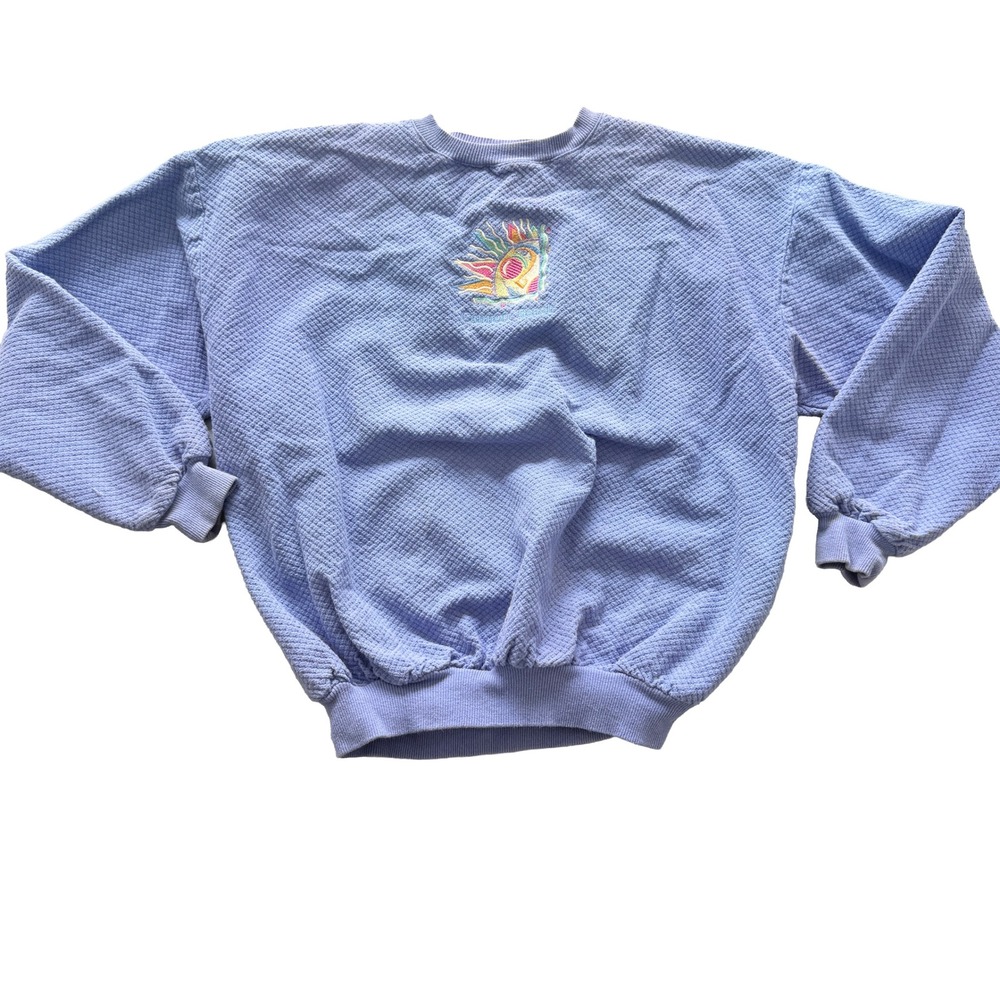 Vintage Suttons Sportswear Quilted Sweatshirt Periwinkle Cannon Beach Sun M USA